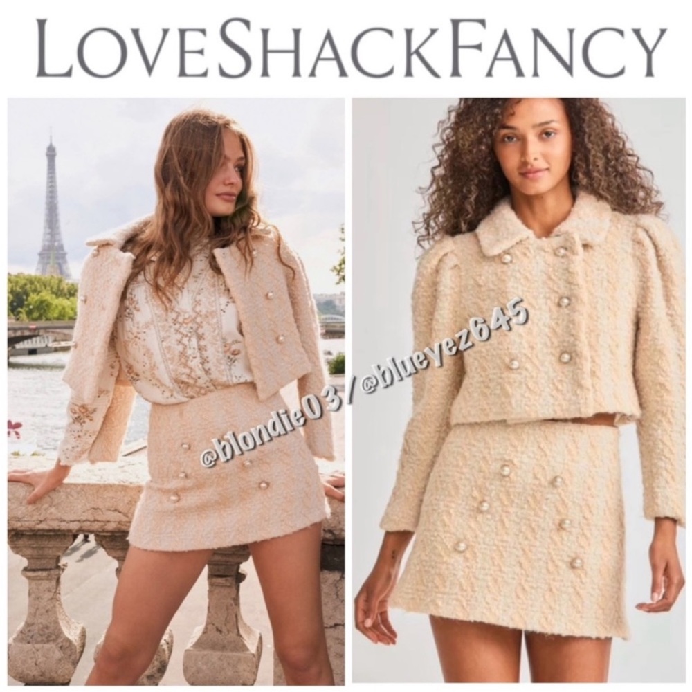 LoveShackFancy “Gibson” Houndstooth skirt in peach tree 4